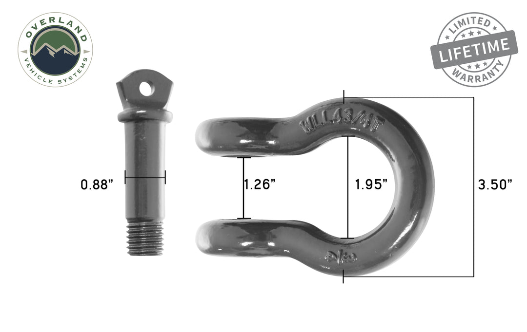 Overland Vehicle Systems Recovery Shackle 3/4" 4.75 Ton Grey - Sold In Pairs