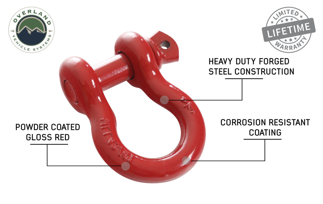 Overland Vehicle Systems Recovery Shackle 3/4" 4.75 Ton - Red