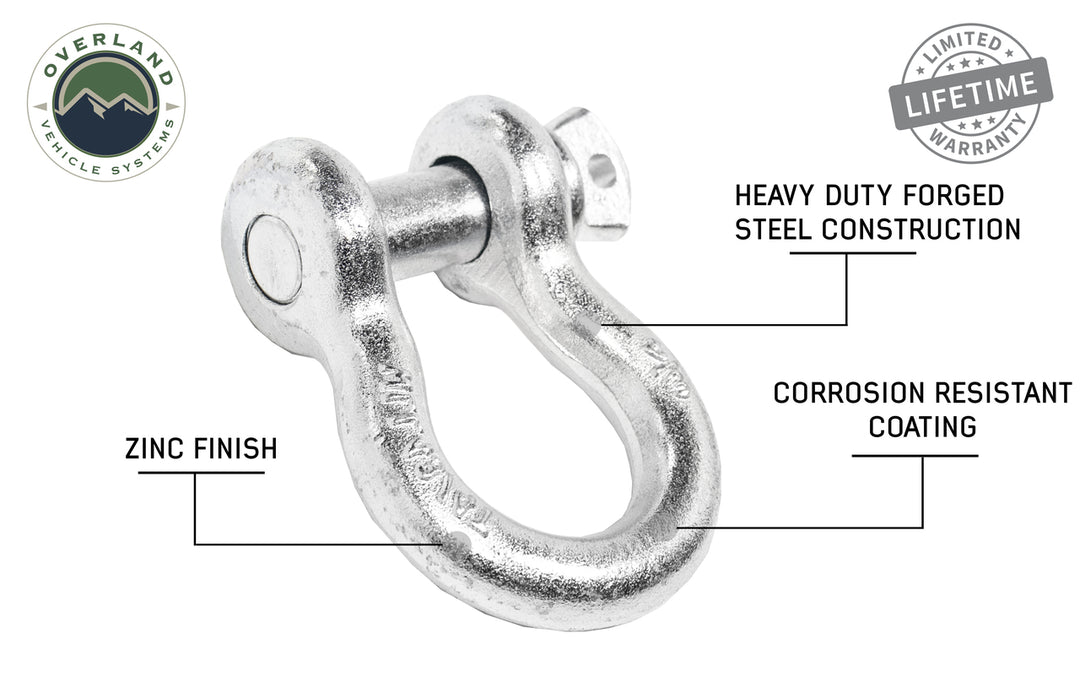 Overland Vehicle Systems Recovery Shackle 3/4" 4.75 Ton - Zinc