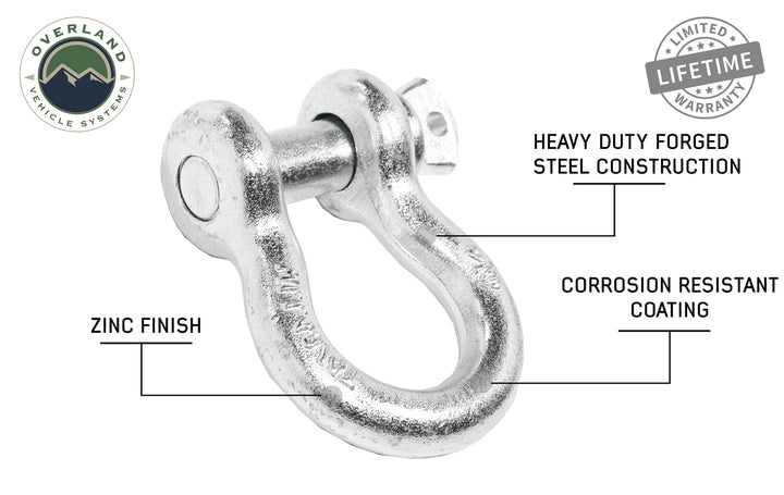 Overland Vehicle Systems Recovery Shackle 3/4" 4.75 Ton - Zinc