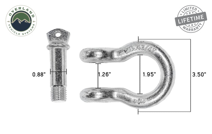 Overland Vehicle Systems Recovery Shackle 3/4" 4.75 Ton - Zinc