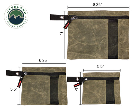 Overland Vehicle Systems Waxed Canvas Small Size 3-Bag Set Of Storage Bags - #12 Waxed Canvas
