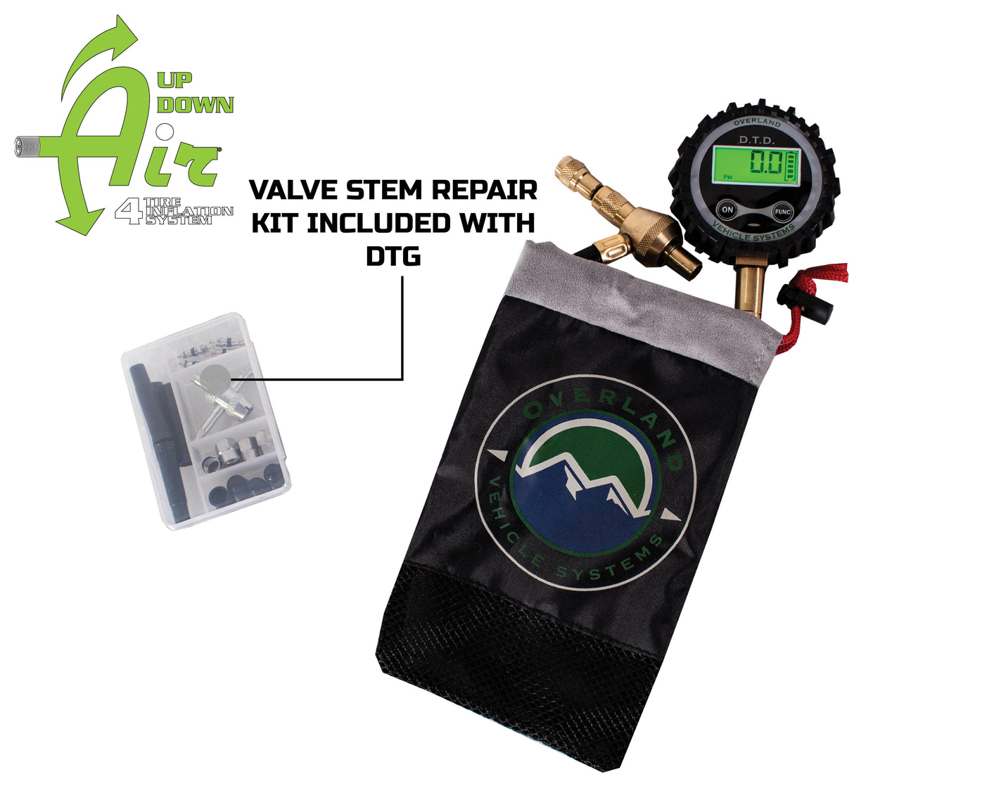 Up Down Air Digital Tire Tire Deflator with Valve Kit & Storage Bag