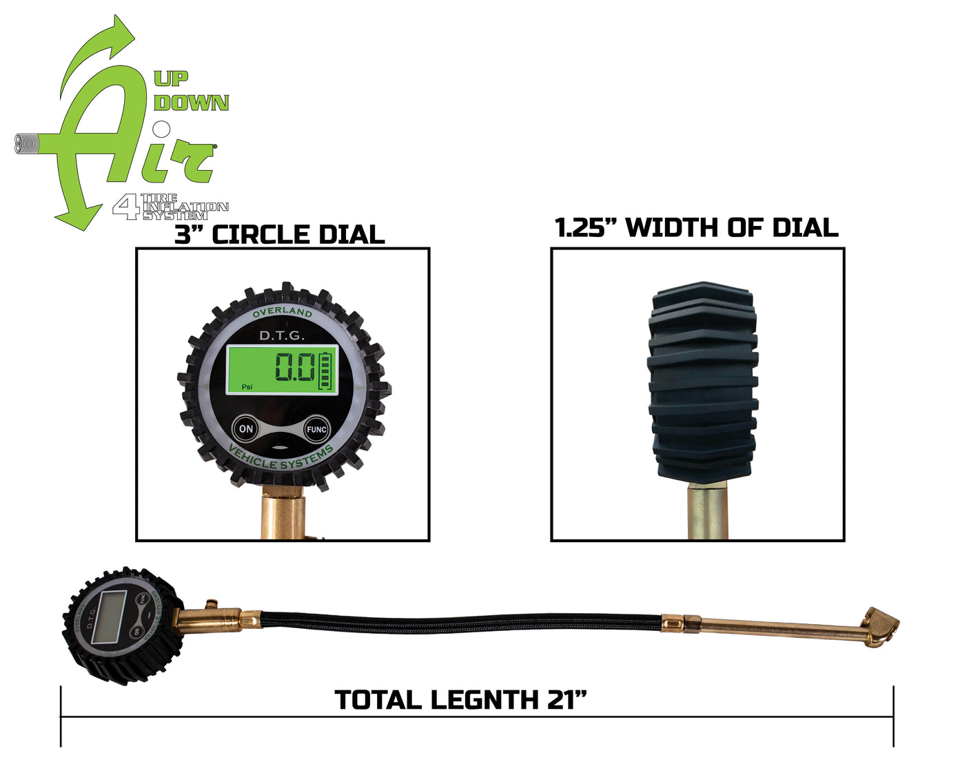 Up Down Air Digital Tire Gauge with Valve Kit & Storage Bag