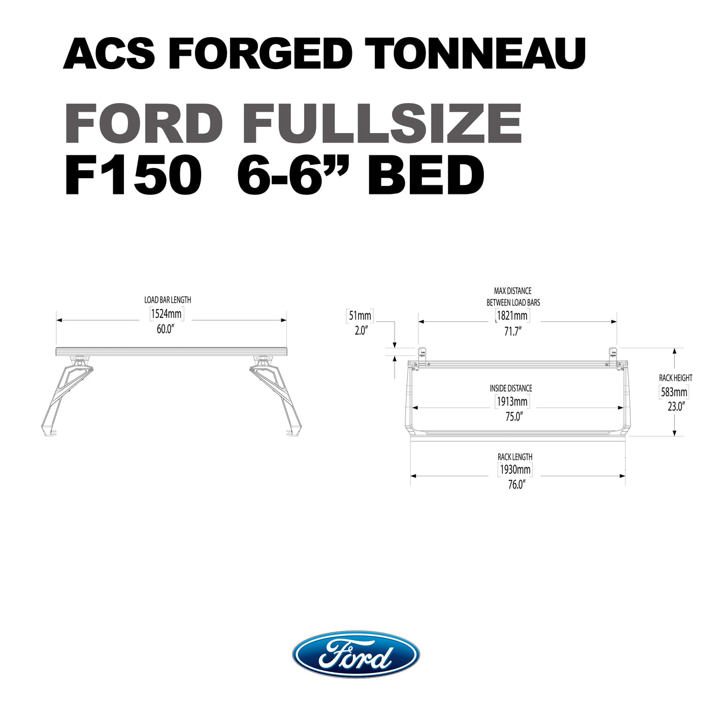 ACS Forged Tonneau - Rails Only - Ford