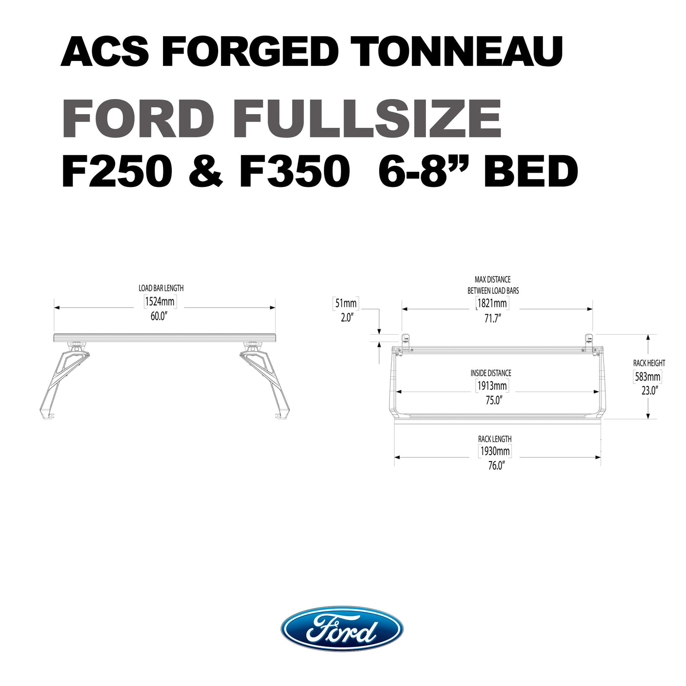 ACS Forged Tonneau - Rails Only - Ford