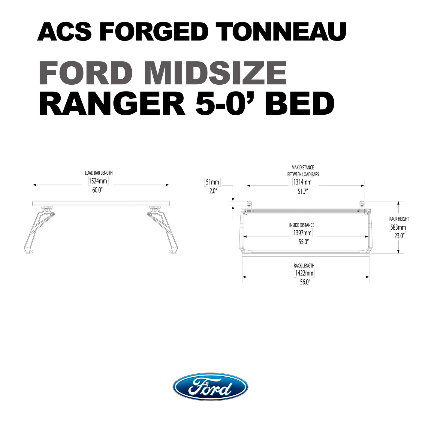 Leitner Designs ACS Forged Tonneau - Rails Only - Ford