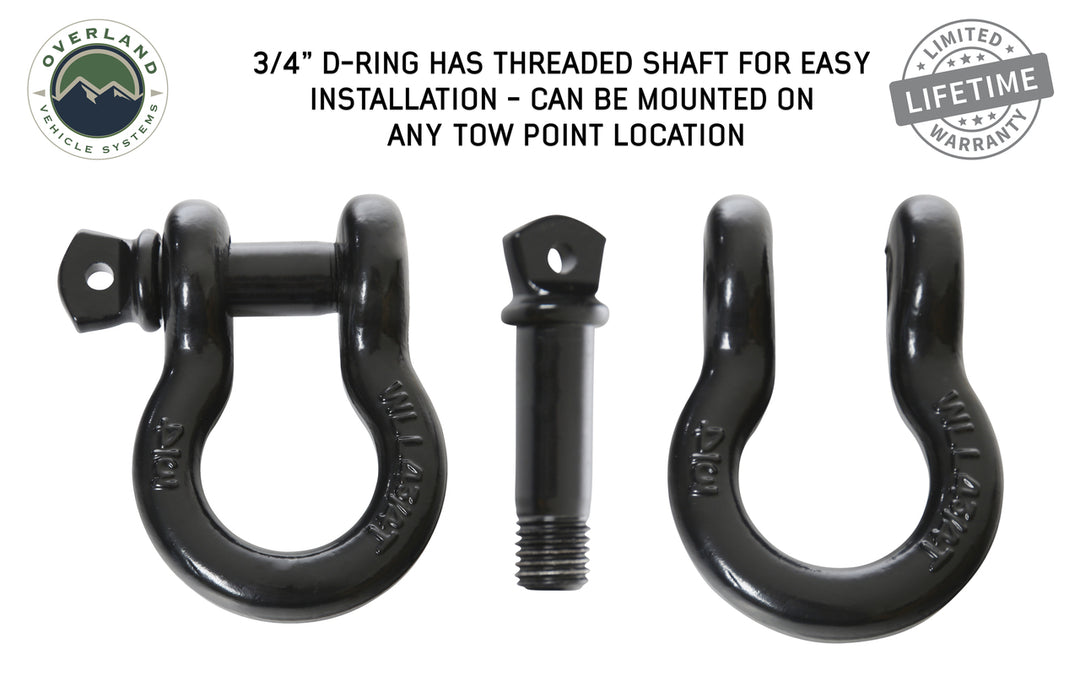 Overland Vehicle Systems Recovery Shackle 3/4" 4.75 Ton Black - Sold In Pairs