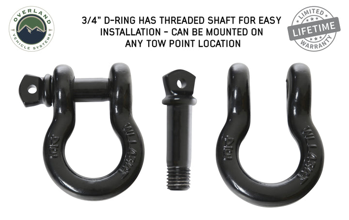 Overland Vehicle Systems Recovery Shackle 3/4" 4.75 Ton Black - Sold In Pairs