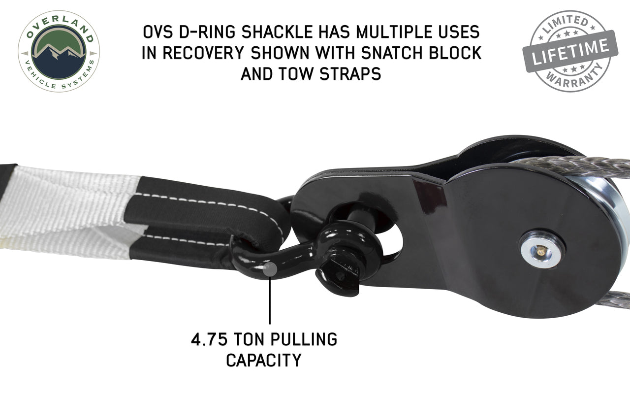 Overland Vehicle Systems Recovery Shackle 3/4" 4.75 Ton Black - Sold In Pairs