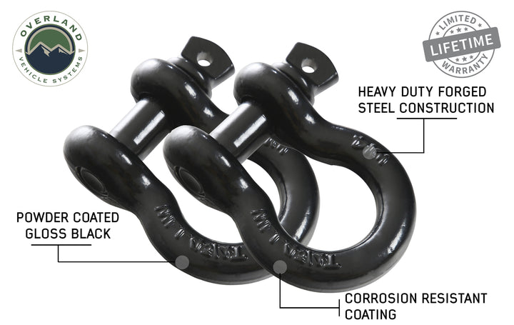 Overland Vehicle Systems Recovery Shackle 3/4" 4.75 Ton Black - Sold In Pairs