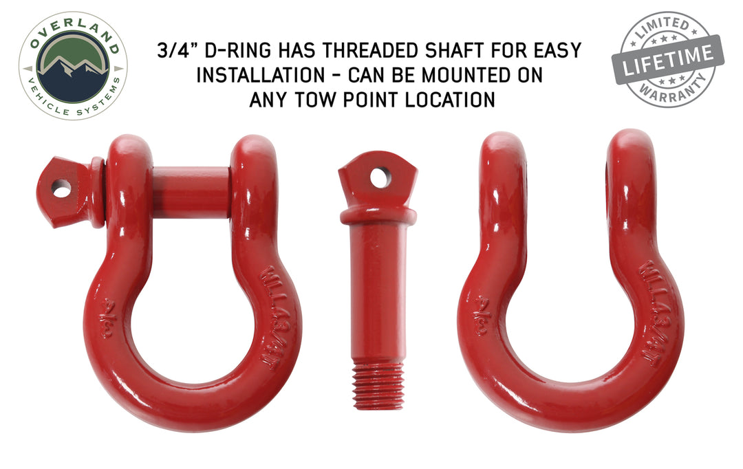 Overland Vehicle Systems Recovery Shackle 3/4" 4.75 Ton Red - Sold In Pairs