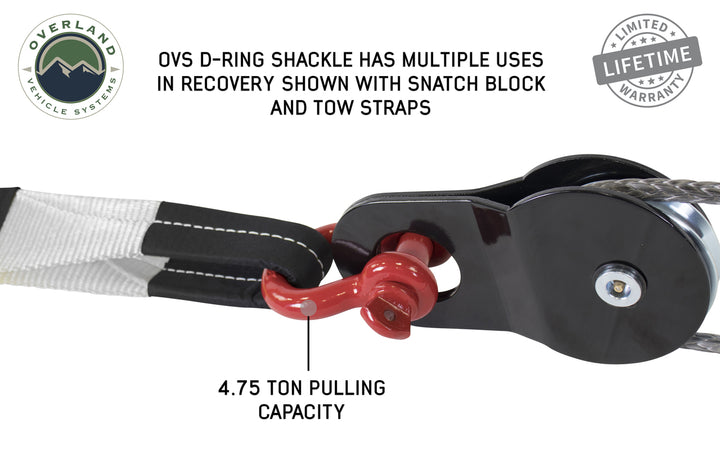 Overland Vehicle Systems Recovery Shackle 3/4" 4.75 Ton Red - Sold In Pairs