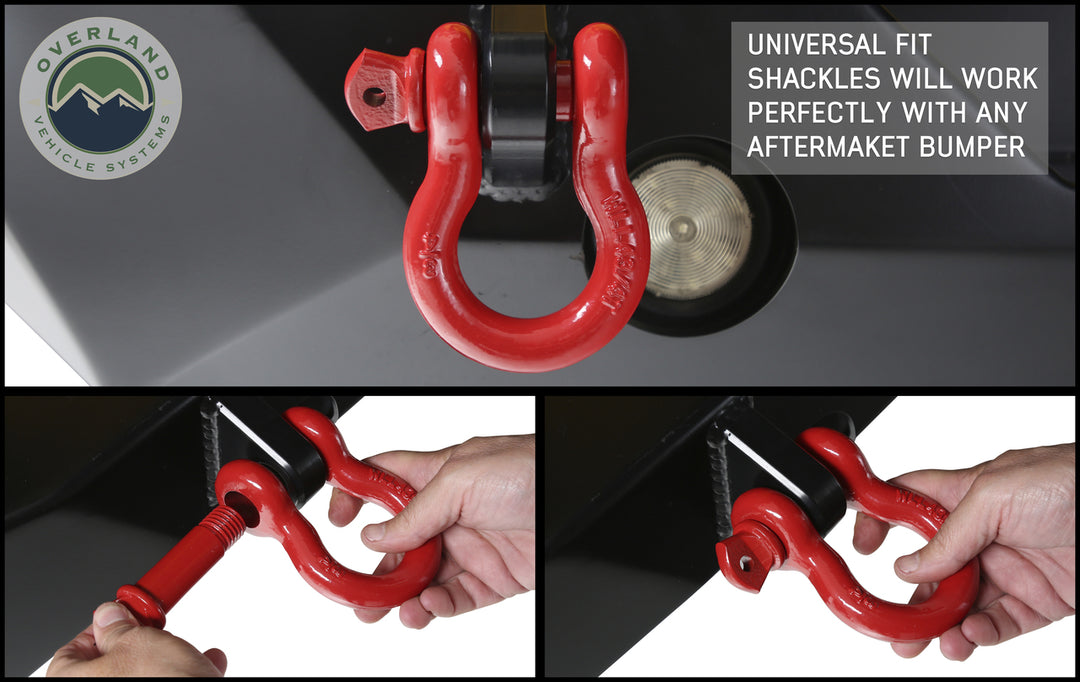 Overland Vehicle Systems Recovery Shackle 3/4" 4.75 Ton Red - Sold In Pairs