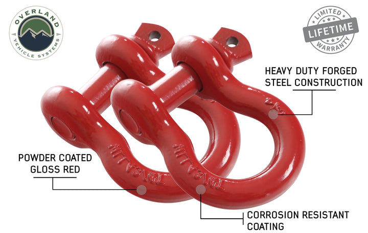 Overland Vehicle Systems Recovery Shackle 3/4" 4.75 Ton Red - Sold In Pairs