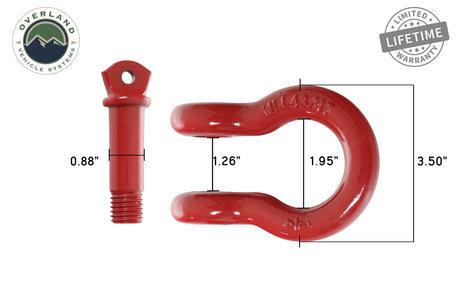 Overland Vehicle Systems Recovery Shackle 3/4" 4.75 Ton Red - Sold In Pairs