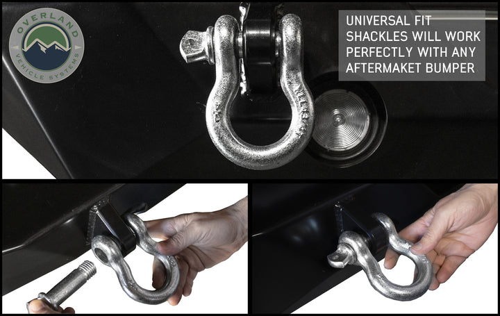Overland Vehicle Systems Recovery Shackle D-Ring 3/4" 4.75 Ton Zinc - Sold In Pairs