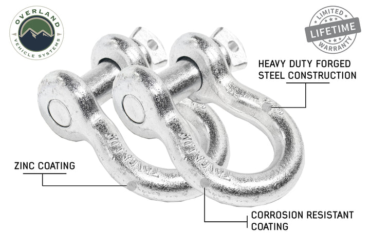 Overland Vehicle Systems Recovery Shackle D-Ring 3/4" 4.75 Ton Zinc - Sold In Pairs