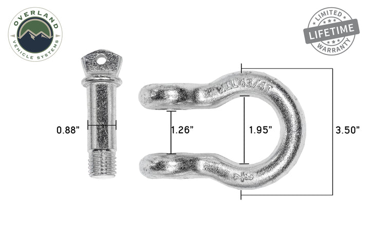 Overland Vehicle Systems Recovery Shackle D-Ring 3/4" 4.75 Ton Zinc - Sold In Pairs