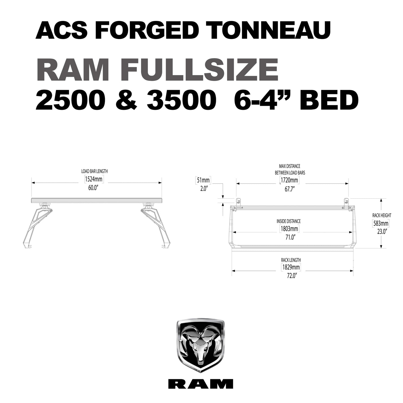 Leitner Designs ACS Forged Tonneau - Rails Only - RAM